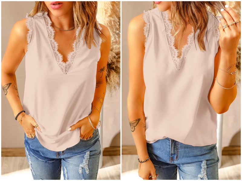 lime flare Women Sexy Summer Lace Trim Cami Tank Tops Dressy Silk Lacy Camisole Shirt (X-Large,Apricot Eyelash Lace) - Image 5